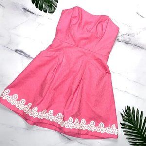 Lilly Pulitzer Blossom Dress Jacquard Hotty Pink White Lace Hemline Size 10